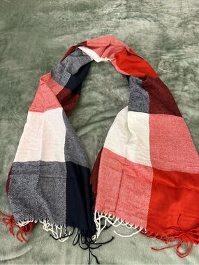 Red, White, Black & Gray Plaid 24” X 72” Blanket Scarf